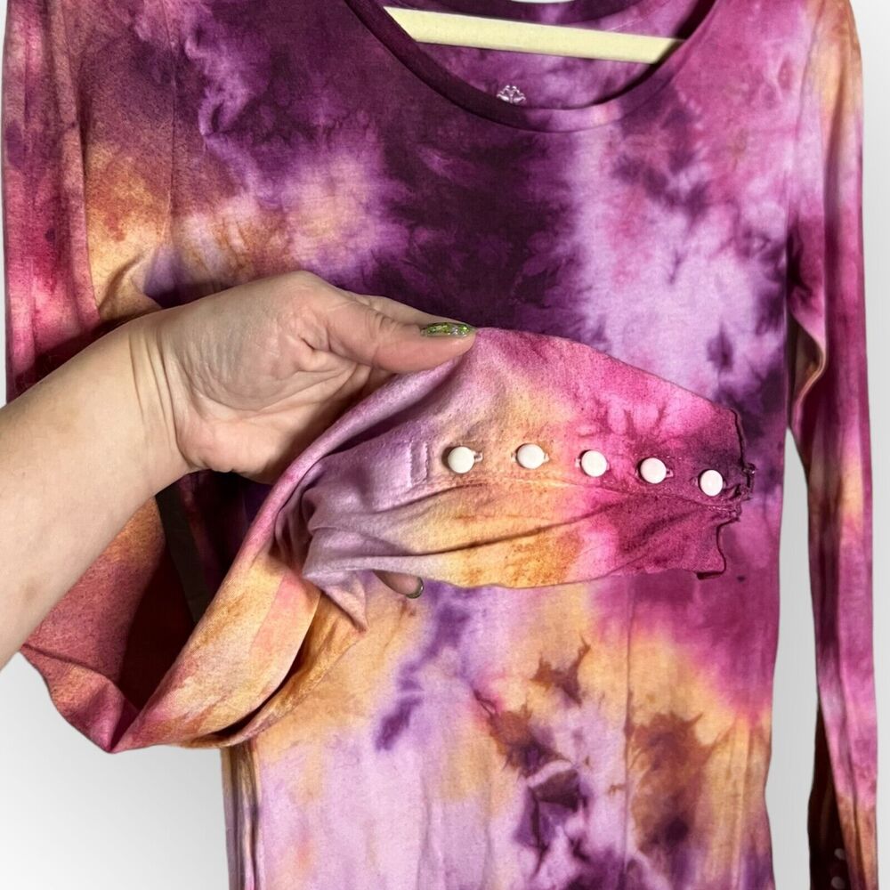 Handcrafted Custom Purple, Pink, Yellow Long Sleeve Tie Dyed Tunic Top Size M - Picture 7 of 12